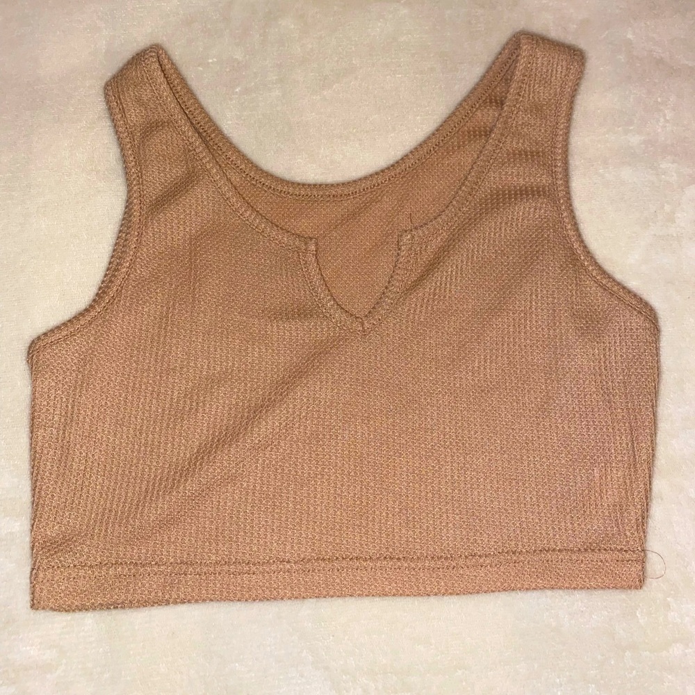 Tan Ribbed Cropped Tank Top